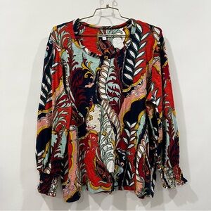 Chico's Paisley Colorful Print Blouse Top Size 4 (XXL) Crew-Neck Cotton Blend